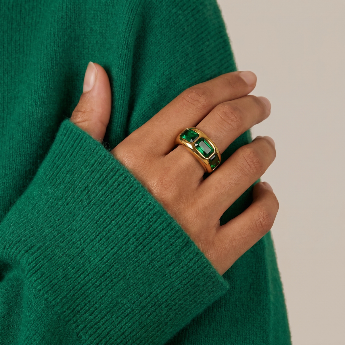 Triple Baguette Emerald Ring