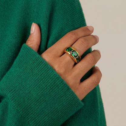 Triple Baguette Emerald Ring