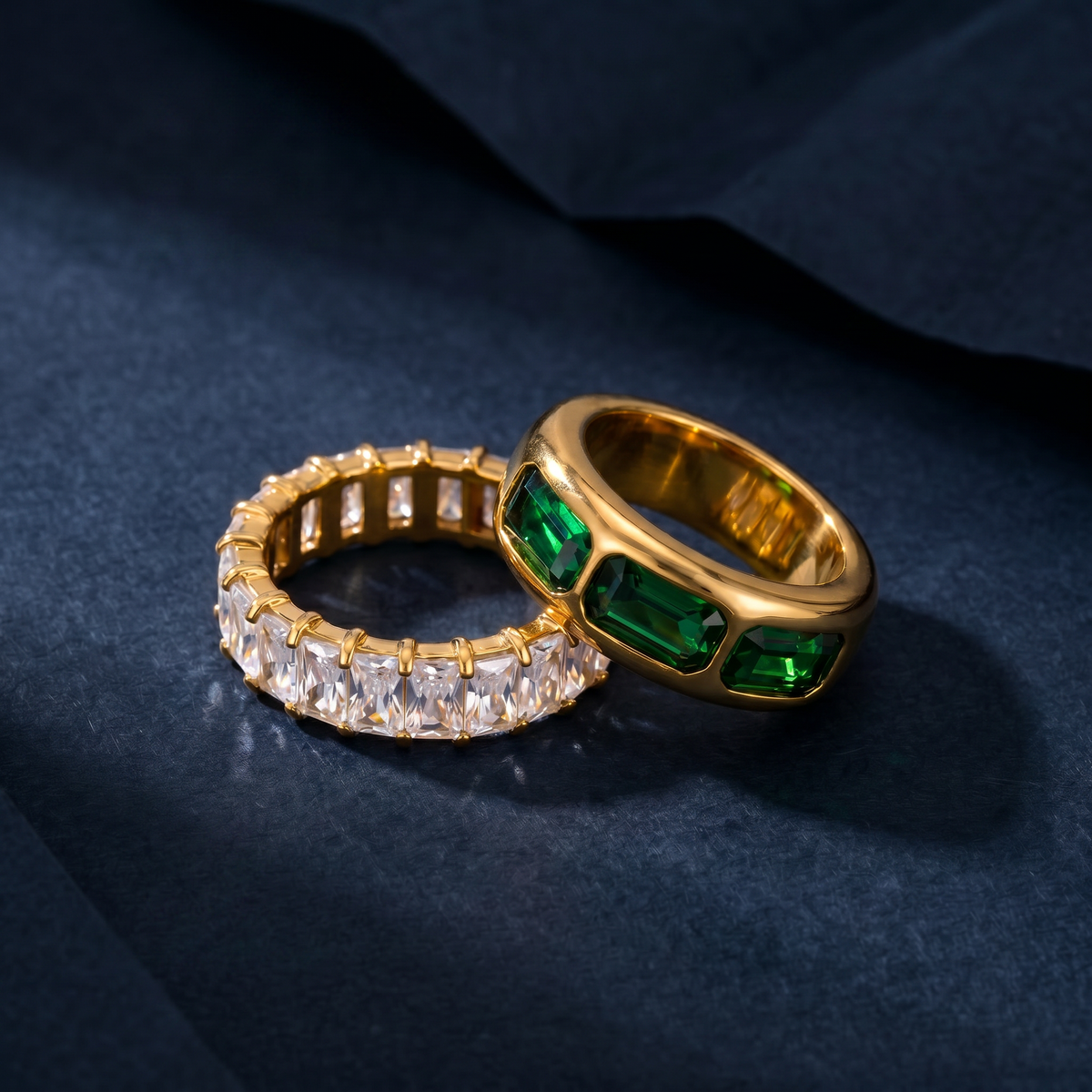 Triple Baguette Emerald Ring