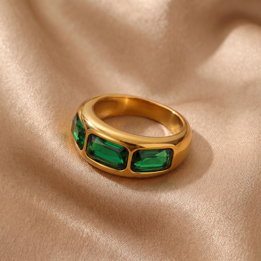 Triple Baguette Emerald Ring
