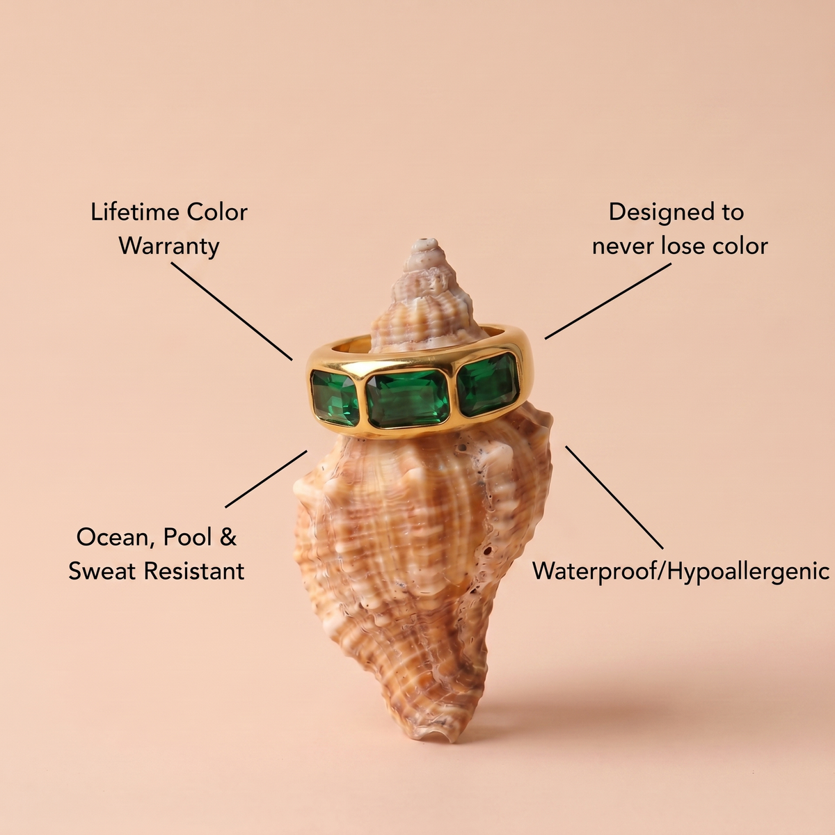Triple Baguette Emerald Ring