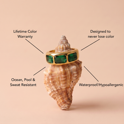 Triple Baguette Emerald Ring